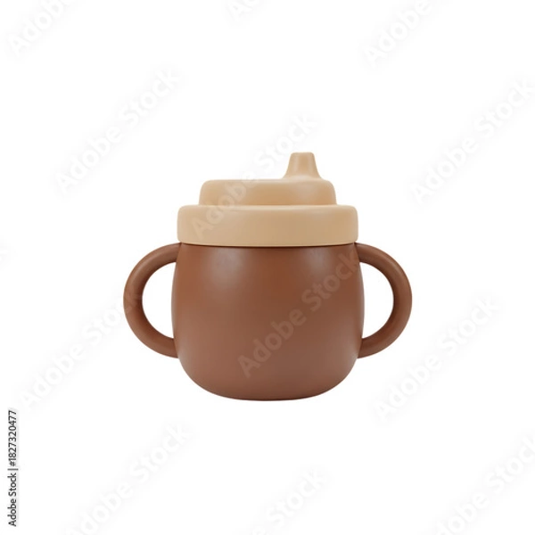 Fototapeta Adorable baby training cup with handles and soft lid designed for toddlers learning to drink independently, isolated on a transparent background, png, cutout.