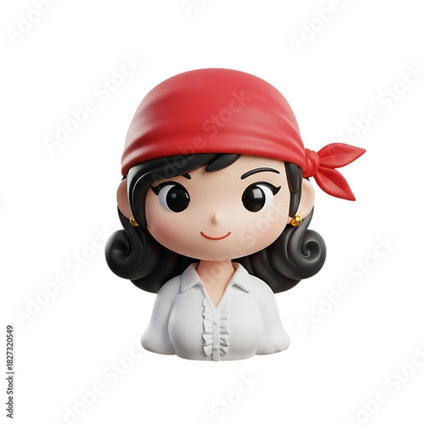Fototapeta Charming pirate girl character with a red bandana, friendly expression, and stylized toy-like design, adventure themes, and playful graphics, isolated on a transparent background, png, cutout