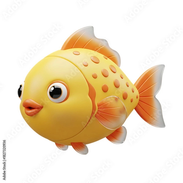 Fototapeta Adorable bright yellow cartoon fish with rounded fins, cheerful eyes, and smooth shiny scales perfect for children’s aquatic illustrations, isolated on a transparent background, png, cutout.