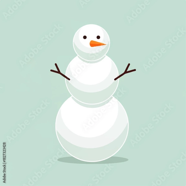 Obraz A simple cartoon snowman with carrot nose and twig arms against a pastel background.