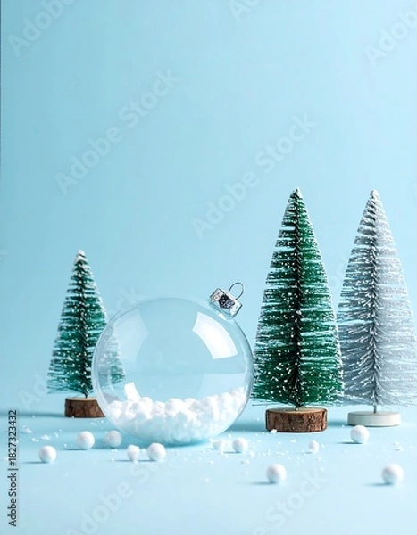 Obraz Small winter trees surrounding a clear ornament with faux snow