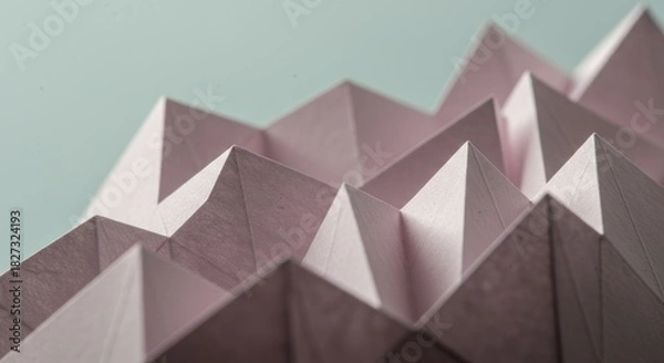 Obraz Delicate pink paper folded into sharp, geometric peaks, creating a textured abstract pattern