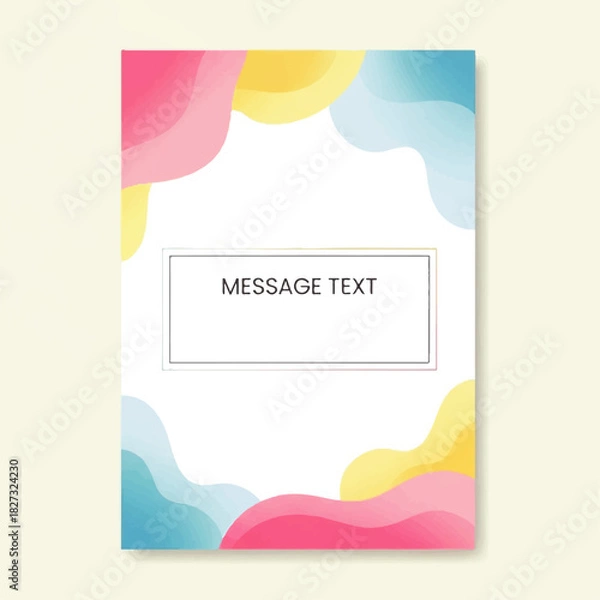 Obraz Abstract design with colorful wavy shapes framing a white space for text, creating a vibrant and modern background.
