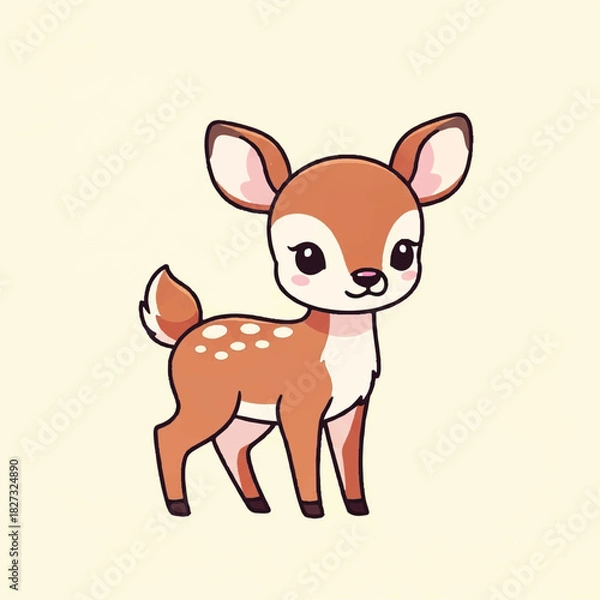 Obraz A charming cartoon fawn with large eyes and spotted coat, standing.