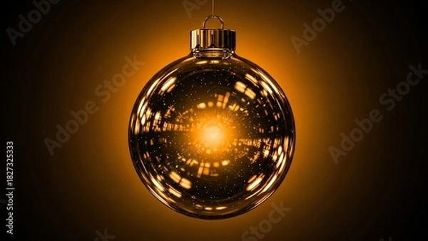 Fototapeta Golden Christmas Ornament with Festive Reflections and Sparkles