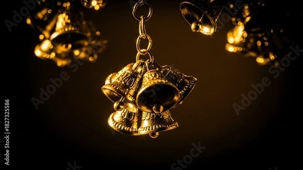 Fototapeta Close-up of a Cluster of Ornate Golden Bells Hanging from a Chain