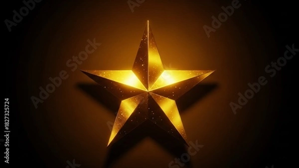 Fototapeta Golden Star Illuminated with Sparkles on Dark Background