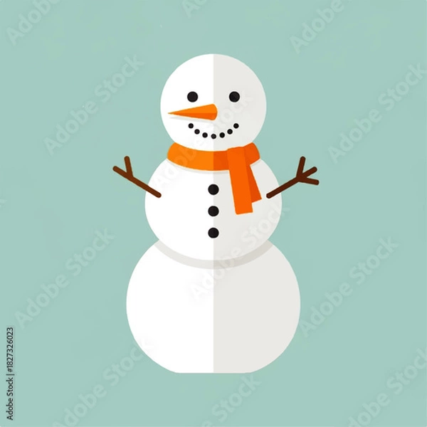 Obraz A cheerful snowman figure with an orange scarf and twig arms.