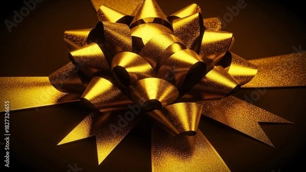 Fototapeta Close-up of a Shimmering Golden Gift Bow with Sparkles