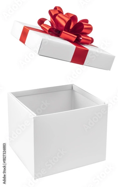 Obraz open gift box with red ribbon on white background