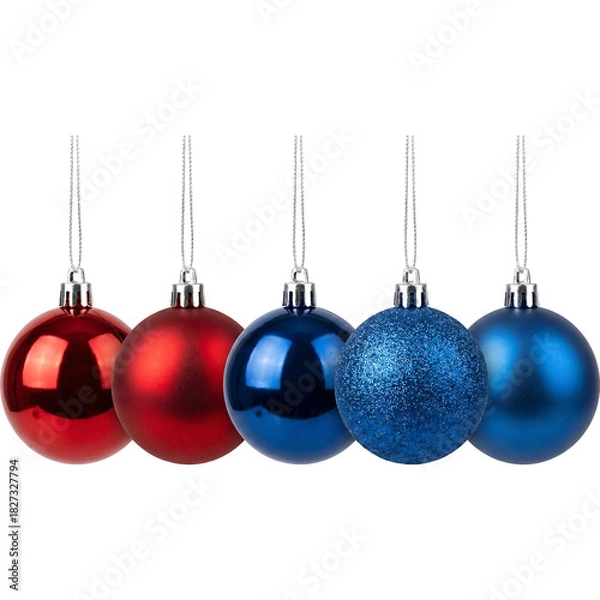 Obraz Assorted Colorful Hanging Christmas Baubles Isolated on White