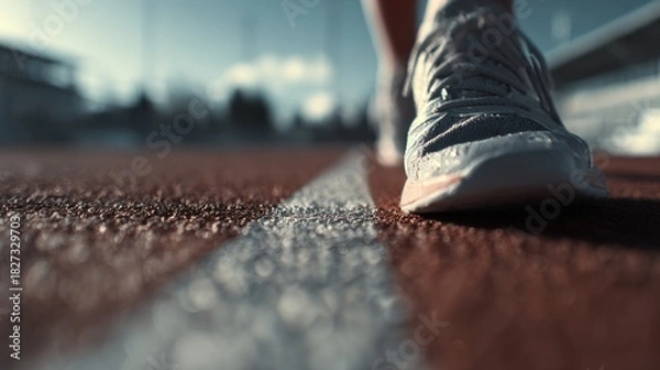 Obraz Starting line focus: Athlete poised for the race, concept of challenges