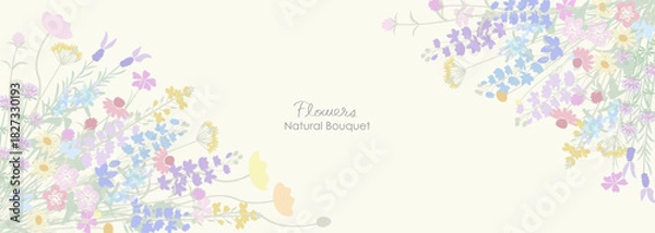 Obraz スモーキーカラーのナチュラルでシックな草花のフレームイラスト