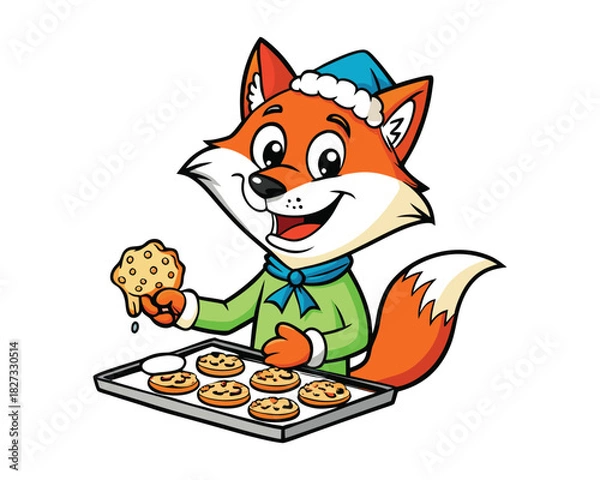 Fototapeta smiling fox baking christmascookies colorful cartoon vector illustration design