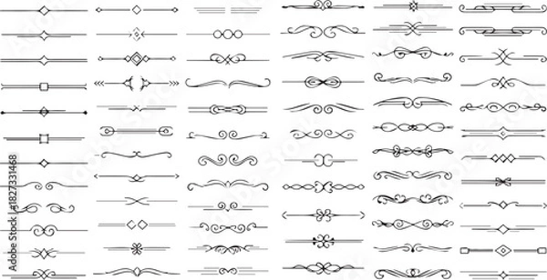 Fototapeta Set of Black Vector Text Dividers and Ornaments Collection Isolated on White Background for Design