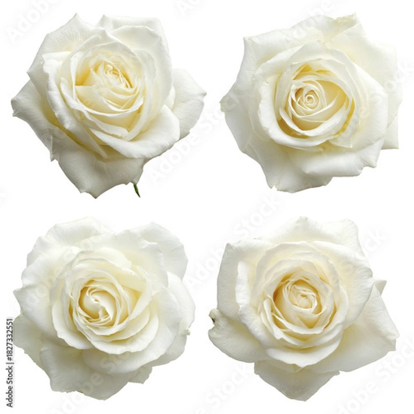 Fototapeta white roses isolated on white background, set of four