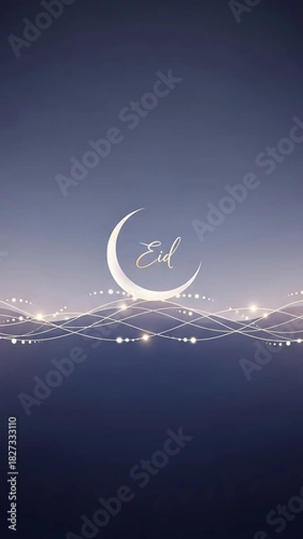Fototapeta Elegant Eid Mubarak crescent moon with sparkling lights celebrates the Islamic holiday