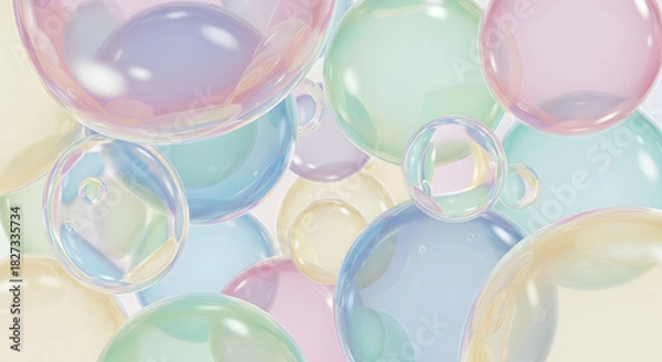 Fototapeta A beautiful abstract composition of floating pastel colored bubbles.