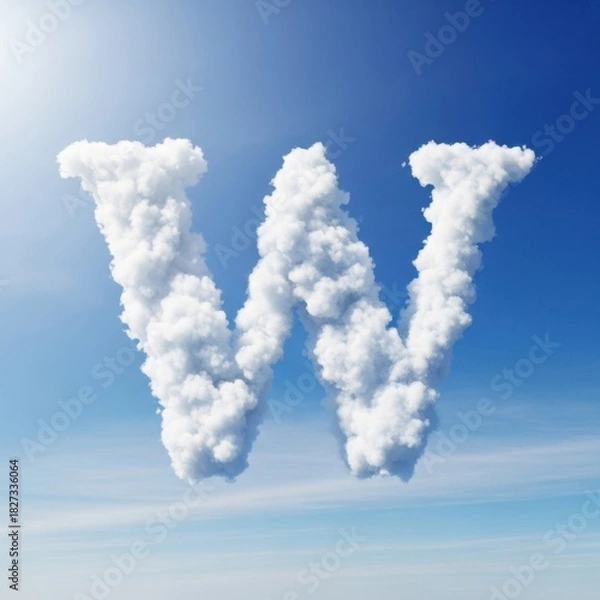 Obraz Cloud Letter W Against a Bright Blue Sky Backdrop.