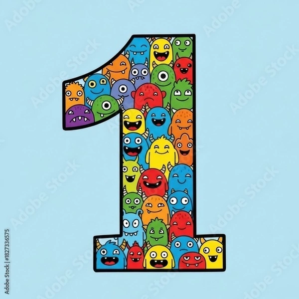 Obraz Number One Filled with Colorful Cartoon Monster Characters.