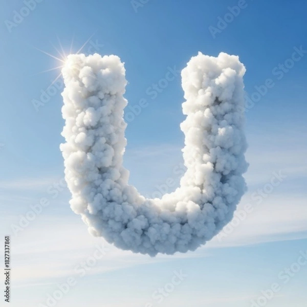 Obraz Letter U Made of Clouds Against a Blue Sky.