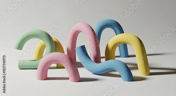 Fototapeta A playful composition of multicolored abstract curved shapes.