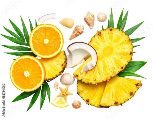 Fototapeta Tropical Pineapple Wellness Flat Lay with Summer Elements