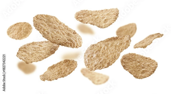 Obraz Rice flakes levitate on a white background