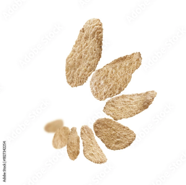 Obraz Rice flakes levitate on a white background