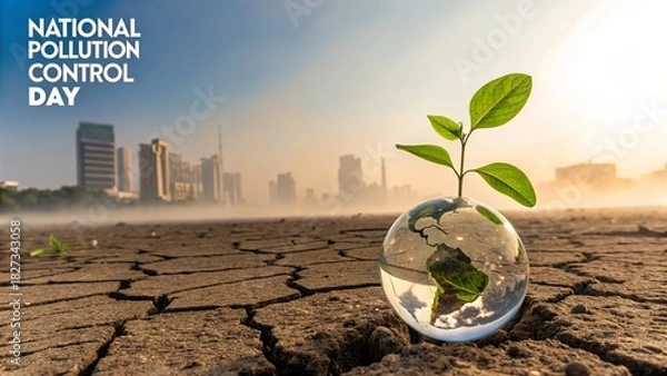 Obraz A symbolic glass globe resting on polluted soil transforming toward environmental renewal.