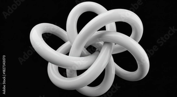 Fototapeta Abstract white intertwined tubular structure on a dark background