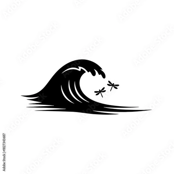 Fototapeta World Wetlands Water Waves Abstract flowing blue shapes with dragonfly accents