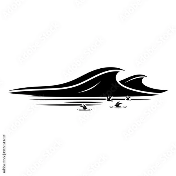 Fototapeta World Wetlands Water Waves Abstract geometric blue ocean waves with birds illustration