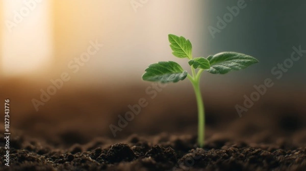 Obraz Minimal plant sprout in warm light, wellness, renewed inner growth