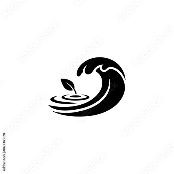 Fototapeta World Wetlands Water Waves Stylized wave crest silhouette with floating leaf