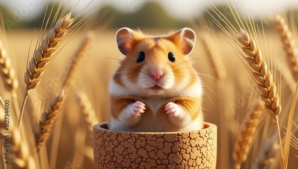 Obraz Hamster in wheat field pot