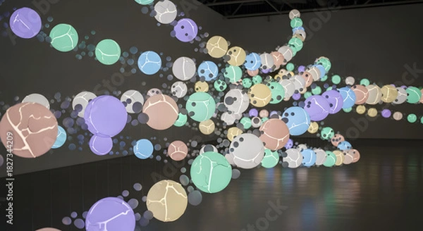 Fototapeta Abstract colorful glowing circles in a dynamic flow.