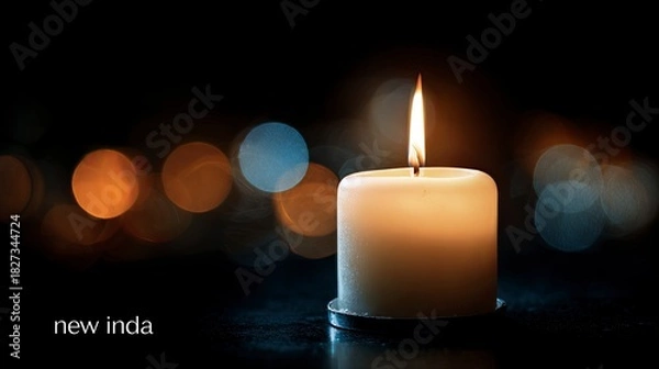 Fototapeta Warm candlelight glows softly against a dreamy bokeh background, perfect for creating a serene and peaceful atmosphere for any occasion or celebration