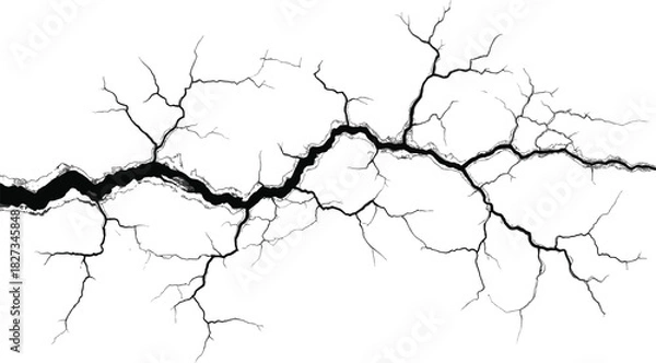 Fototapeta Crack vector texture with jagged ground fracture