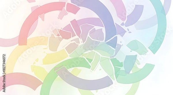 Fototapeta Abstract composition of fragmented pastel rainbow colored arcs.