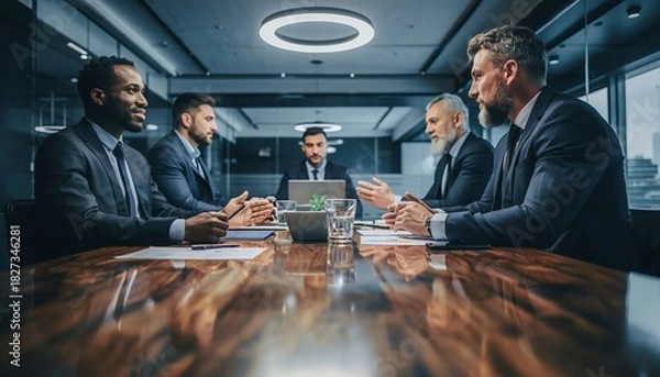 Obraz Businessmen Meeting in Modern Conference Room with Formal Attire and Glass Table