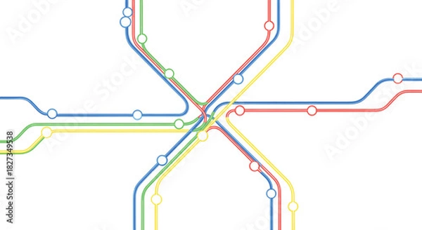 Fototapeta Metro route map scheme with colored transport lines