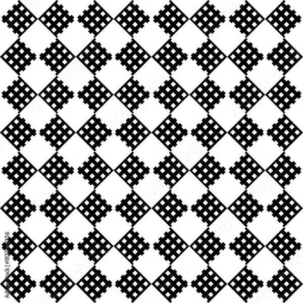 Fototapeta black grid texture diamond checkerboard repeat pattern, replete image, design for fabric printing, rhombus 
