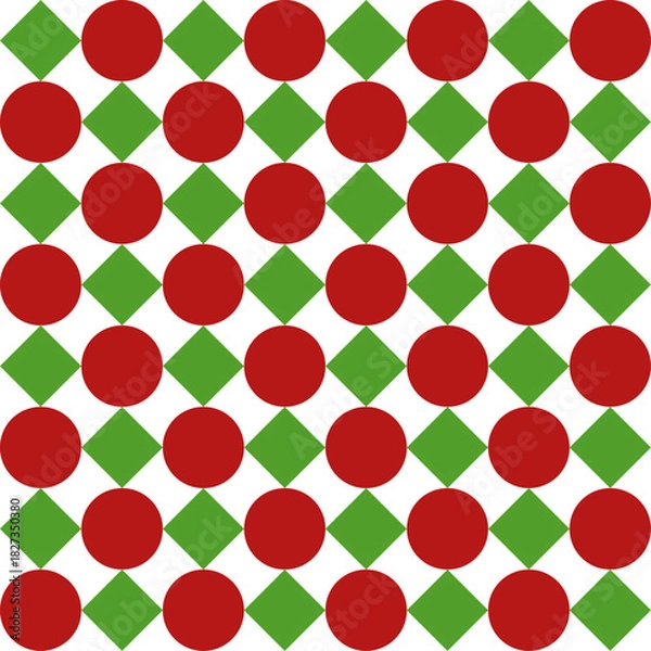 Fototapeta Two tone red and green blue checkerboard diamond and dot bubble seamless repeat pattern, design for fabric print, vintage wrap paper print, traditional culture patter