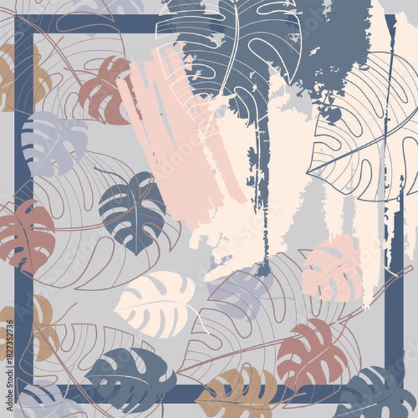 Obraz Muted Blue Monstera Abstract Botanical Pattern
