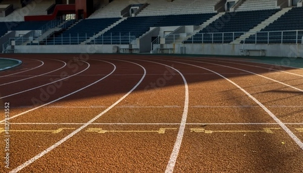 Obraz Empty Running Track in Stadium with Sunlight and Shadows