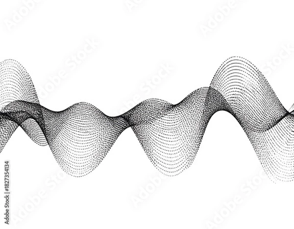 Fototapeta Delicate black abstract flowline, subtly curving waves on a stark white backdrop