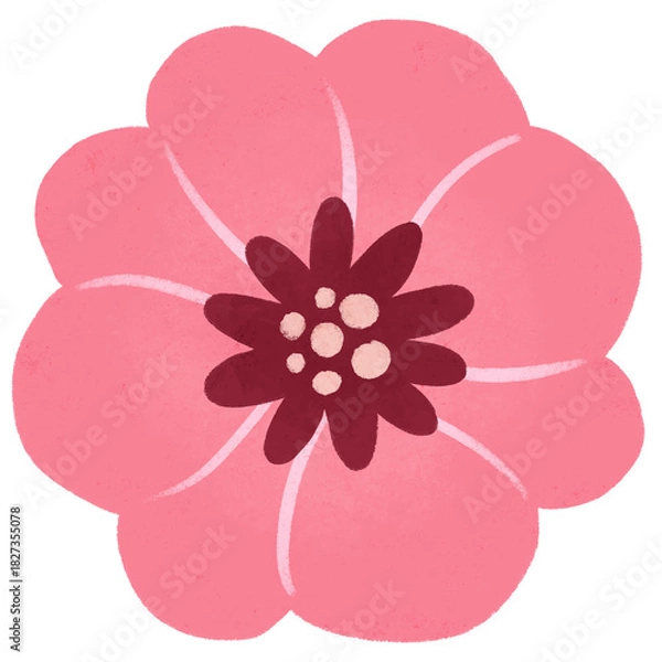 Fototapeta Isolated pink flower illustration with transparent background. Cute floral doodle for flower arrangement, journaling, planner, greeting card, invitation, and decorative projects