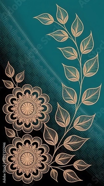 Obraz Elegant Floral Design with Leaves and Flowers on Green Background