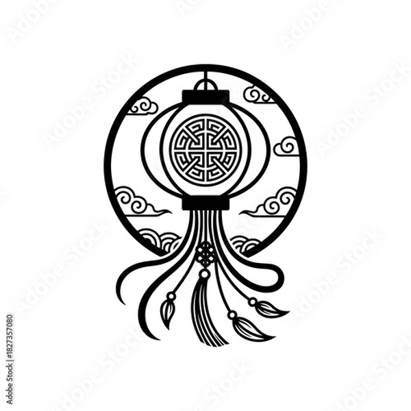 Fototapeta Lunar New Year Lantern Detailed lantern silhouette with intricate geometric design